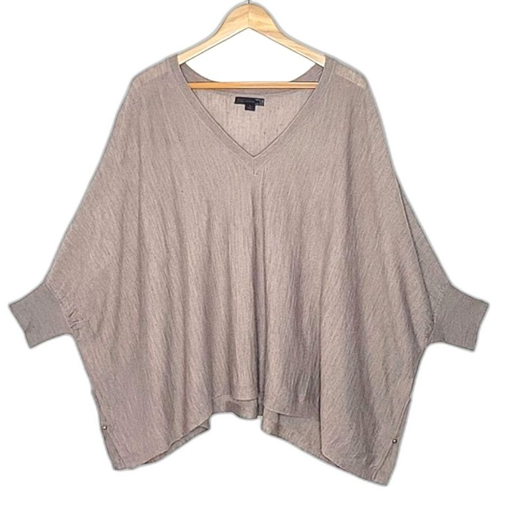 JW STYLE Brown Wool Blend Semi Sheer Lightweight V-neck Poncho size S Fall